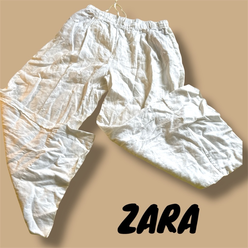 Zara white Linen Trousers
